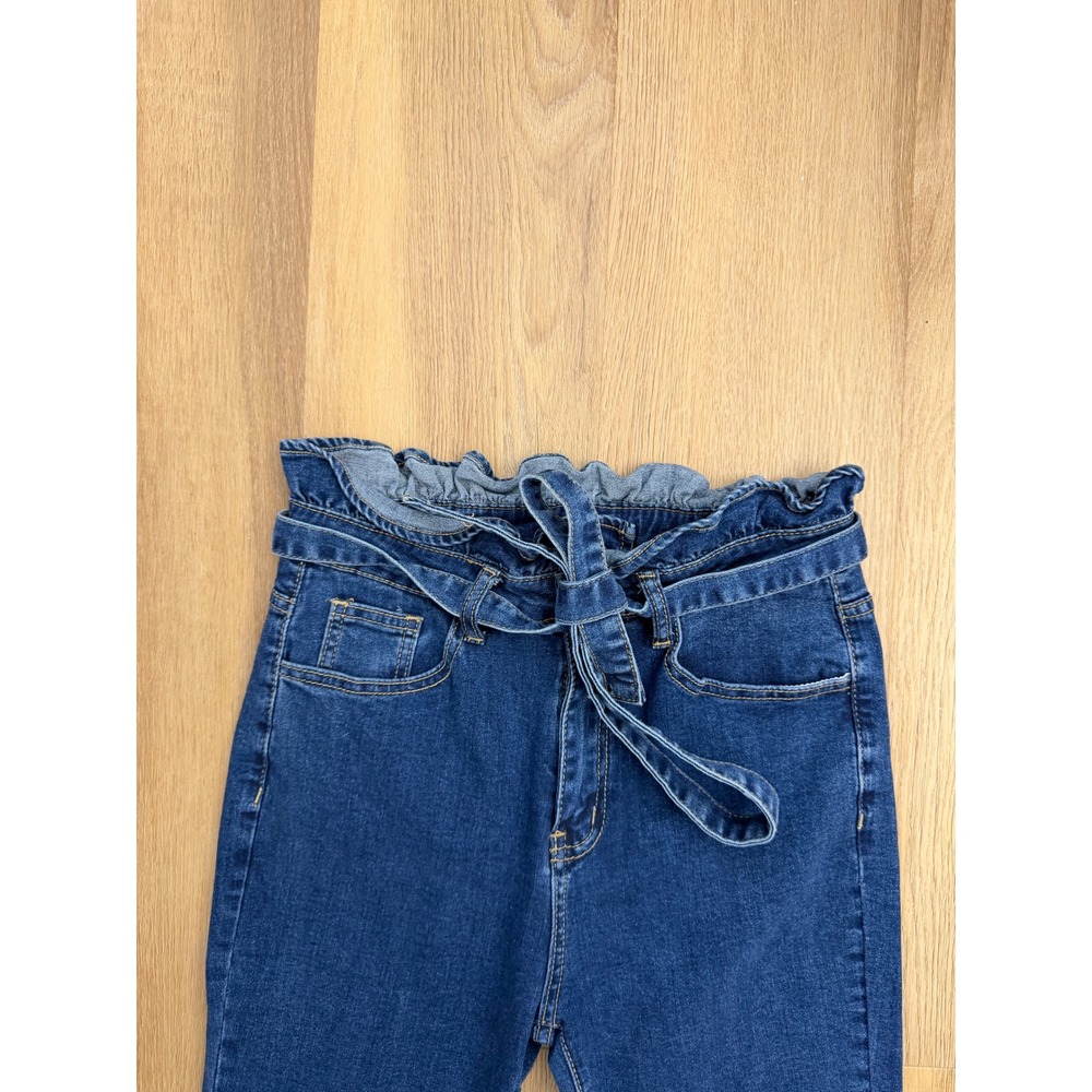 Boho Handmade Floral Flare Jeans Paperbag Waist Tie Bell Bottom hippie indie - Picture 5 of 9